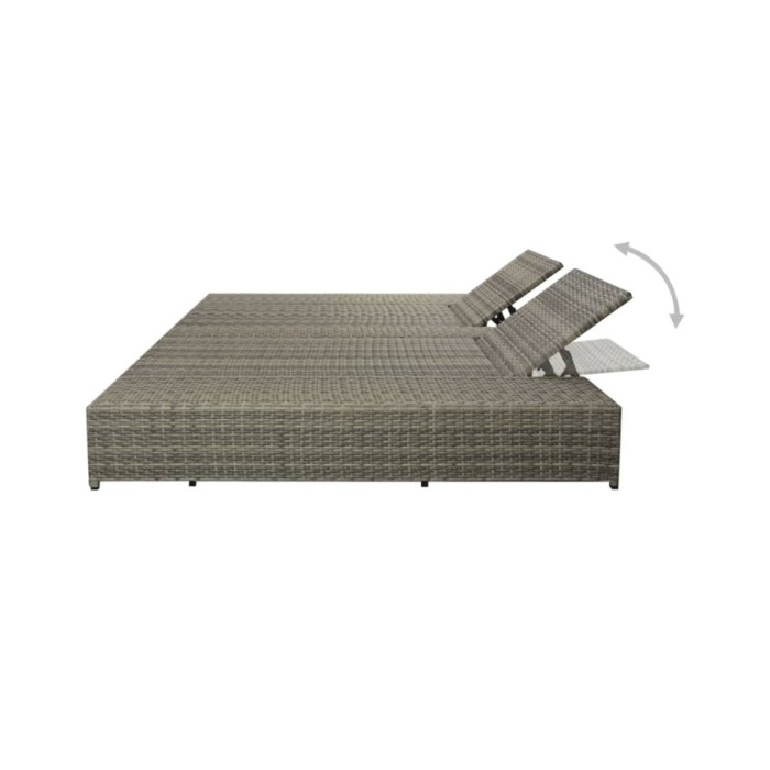 Chaise longue double avec coussin Résine tressée Gris