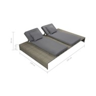 Chaise longue double avec coussin Résine tressée Gris