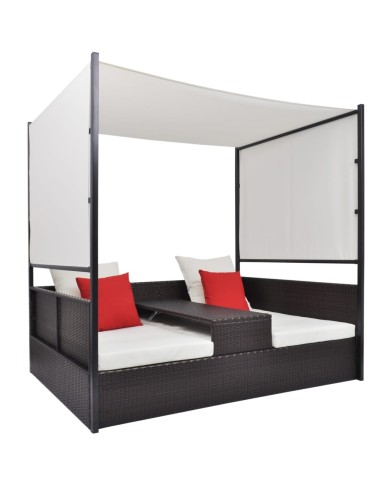 Lit de jardin avec auvent Marron 190x130 cm Résine tressée