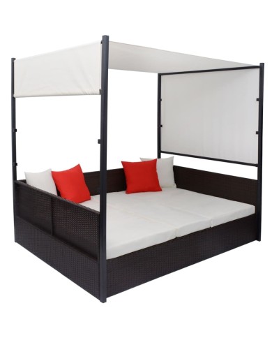 Lit de jardin avec auvent Marron 190x130 cm Résine tressée
