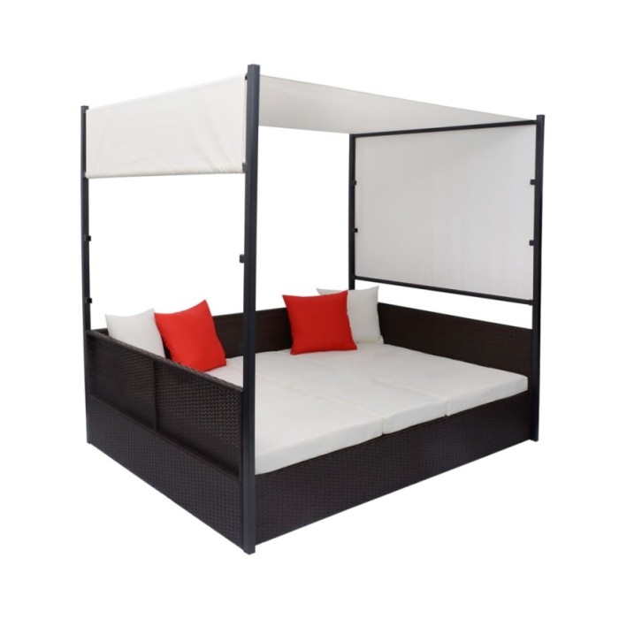 Lit de jardin avec auvent Marron 190x130 cm Résine tressée