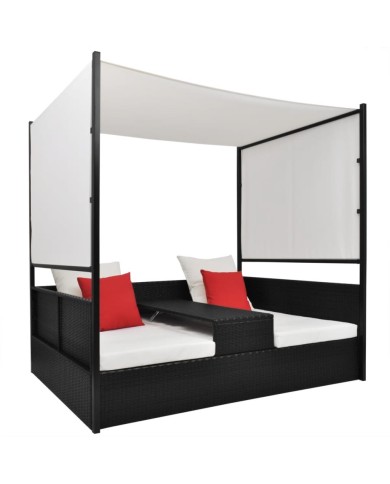 Lit de jardin avec auvent Noir 190x130 cm Résine tressée