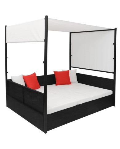 Lit de jardin avec auvent Noir 190x130 cm Résine tressée