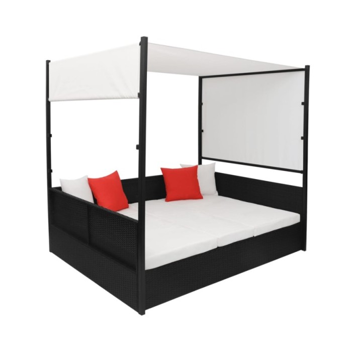 Lit de jardin avec auvent Noir 190x130 cm Résine tressée