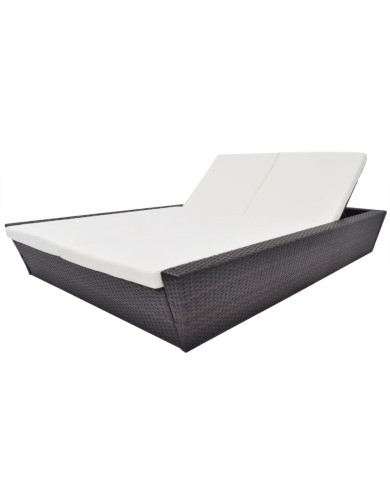 Lit de repos d'extérieur avec coussin Résine tressée Marron