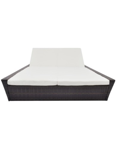 Lit de repos d'extérieur avec coussin Résine tressée Marron