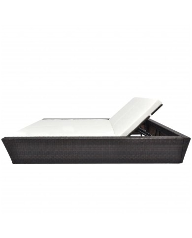 Lit de repos d'extérieur avec coussin Résine tressée Marron