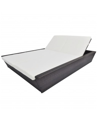 Lit de repos d'extérieur avec coussin Résine tressée Marron
