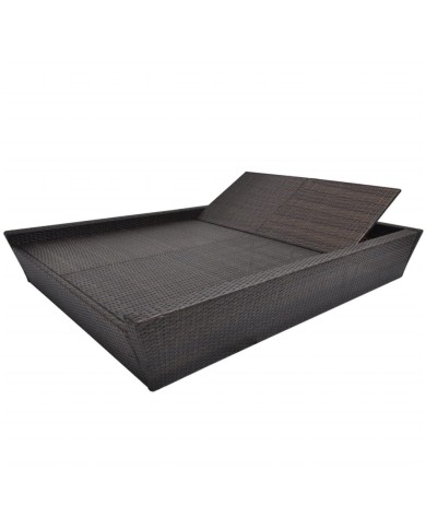 Lit de repos d'extérieur avec coussin Résine tressée Marron