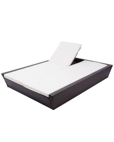 Lit de repos d'extérieur avec coussin Résine tressée Marron