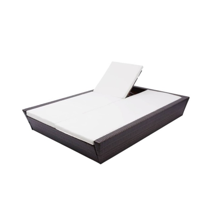 Lit de repos d'extérieur avec coussin Résine tressée Marron