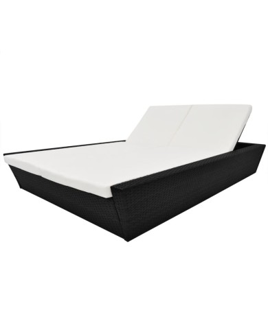 Lit de repos d'extérieur avec coussin Résine tressée Noir