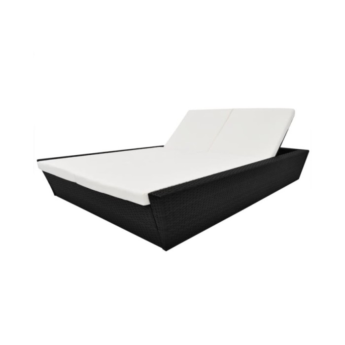 Lit de repos d'extérieur avec coussin Résine tressée Noir