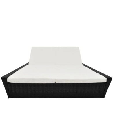 Lit de repos d'extérieur avec coussin Résine tressée Noir