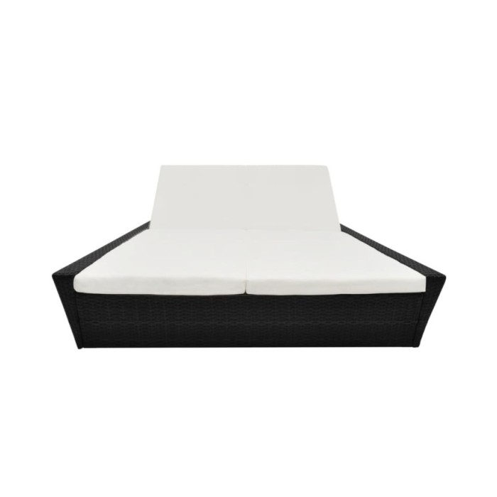 Lit de repos d'extérieur avec coussin Résine tressée Noir