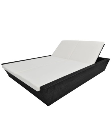 Lit de repos d'extérieur avec coussin Résine tressée Noir