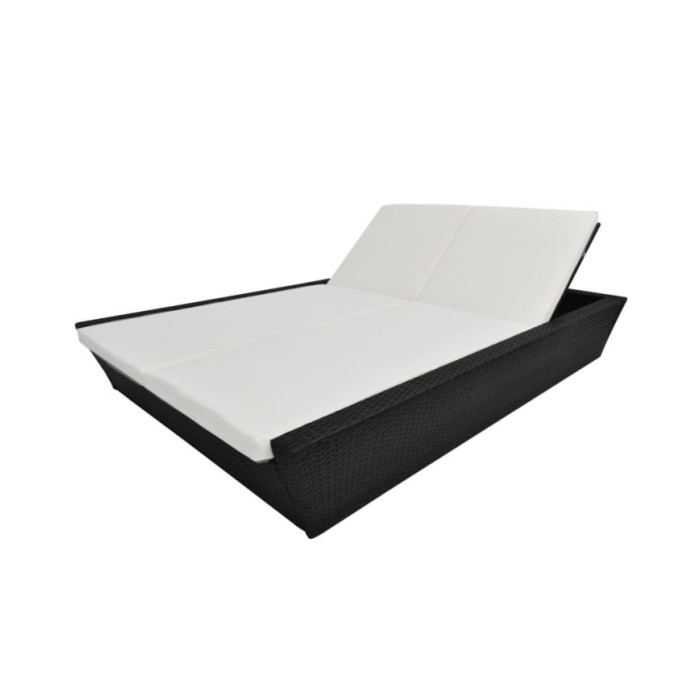 Lit de repos d'extérieur avec coussin Résine tressée Noir