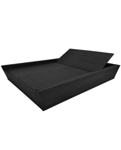 Lit de repos d'extérieur avec coussin Résine tressée Noir