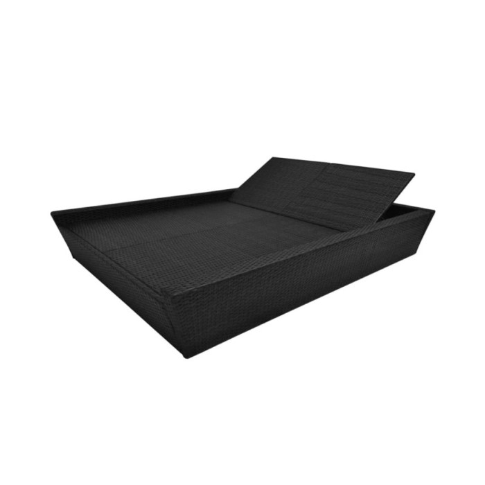Lit de repos d'extérieur avec coussin Résine tressée Noir