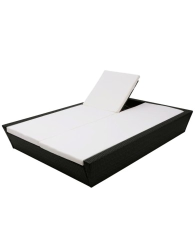 Lit de repos d'extérieur avec coussin Résine tressée Noir