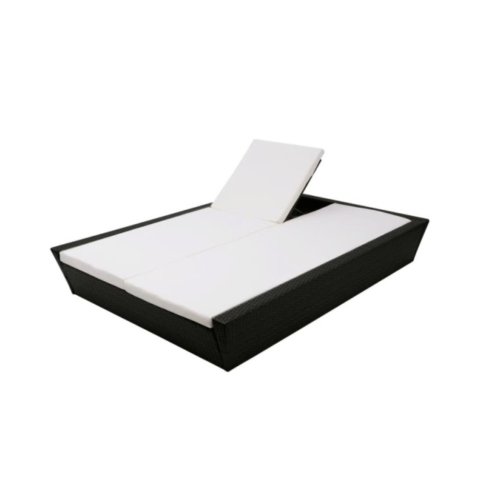 Lit de repos d'extérieur avec coussin Résine tressée Noir