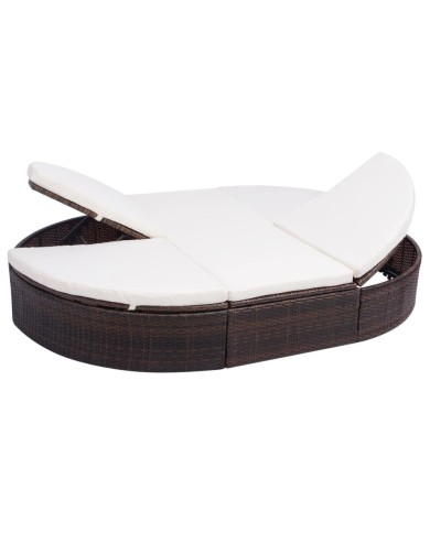 Lit de repos d'extérieur avec coussin Résine tressée Marron