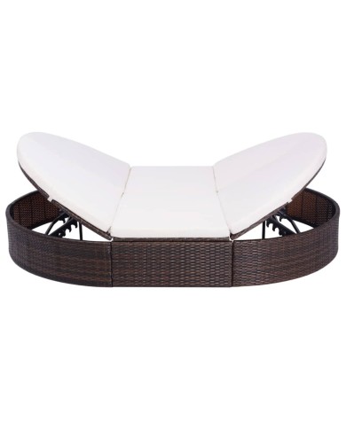 Lit de repos d'extérieur avec coussin Résine tressée Marron