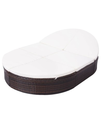 Lit de repos d'extérieur avec coussin Résine tressée Marron