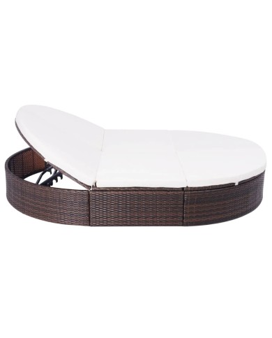 Lit de repos d'extérieur avec coussin Résine tressée Marron