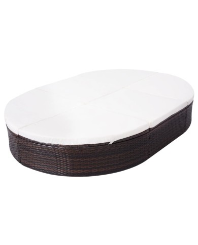 Lit de repos d'extérieur avec coussin Résine tressée Marron