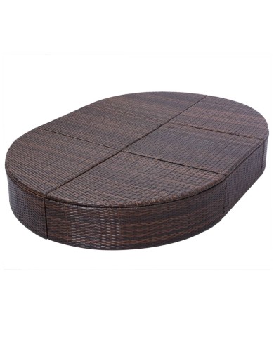 Lit de repos d'extérieur avec coussin Résine tressée Marron