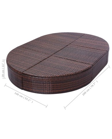 Lit de repos d'extérieur avec coussin Résine tressée Marron