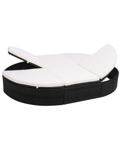 Lit de repos d'extérieur avec coussin Résine tressée Noir