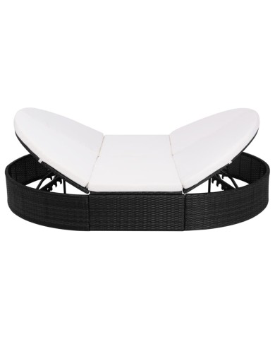 Lit de repos d'extérieur avec coussin Résine tressée Noir