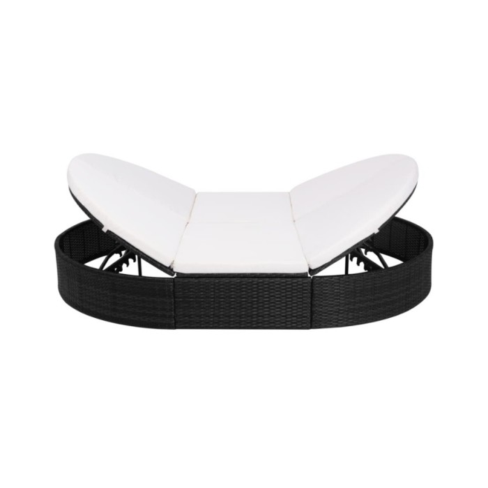 Lit de repos d'extérieur avec coussin Résine tressée Noir