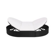 Lit de repos d'extérieur avec coussin Résine tressée Noir