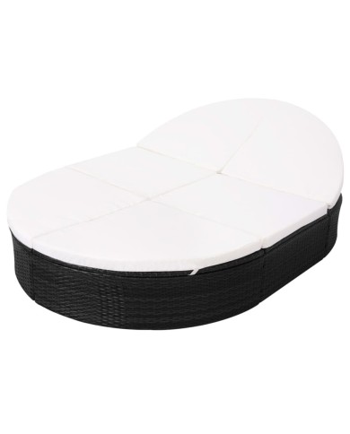Lit de repos d'extérieur avec coussin Résine tressée Noir