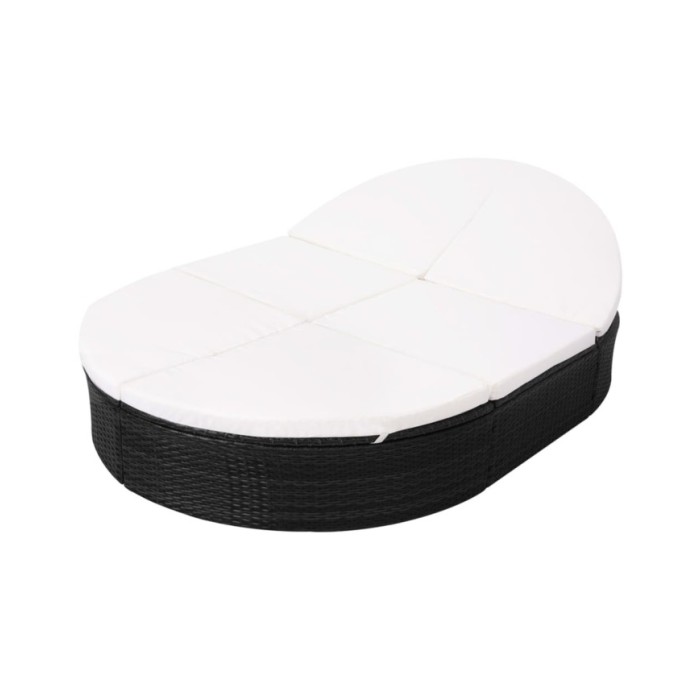 Lit de repos d'extérieur avec coussin Résine tressée Noir