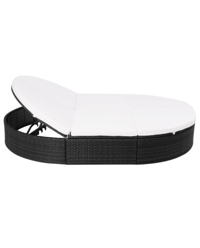 Lit de repos d'extérieur avec coussin Résine tressée Noir
