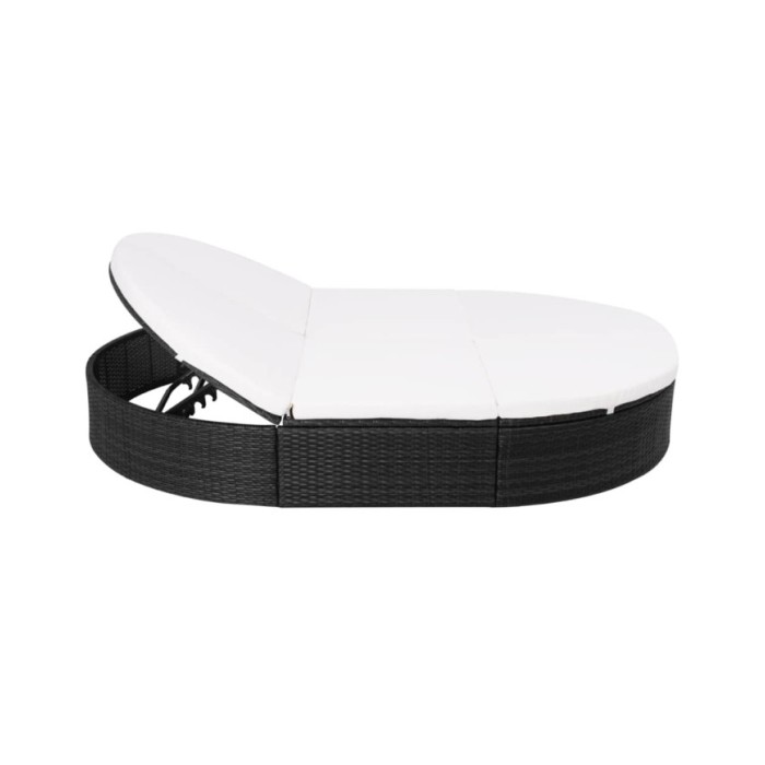 Lit de repos d'extérieur avec coussin Résine tressée Noir