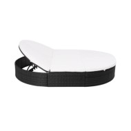 Lit de repos d'extérieur avec coussin Résine tressée Noir