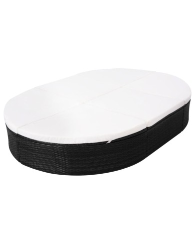 Lit de repos d'extérieur avec coussin Résine tressée Noir