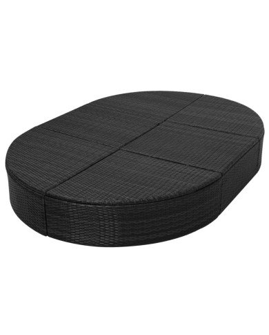Lit de repos d'extérieur avec coussin Résine tressée Noir