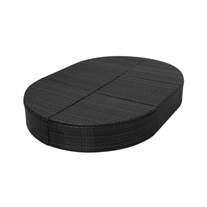 Lit de repos d'extérieur avec coussin Résine tressée Noir