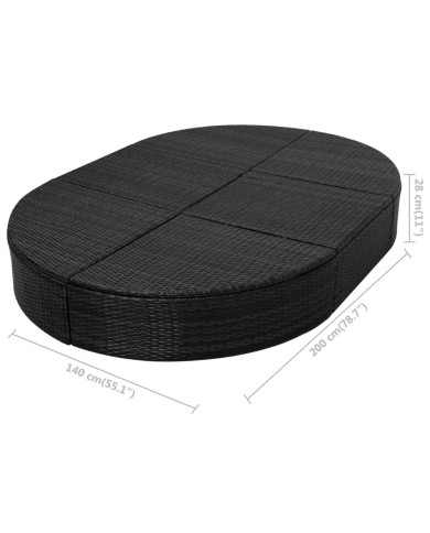 Lit de repos d'extérieur avec coussin Résine tressée Noir