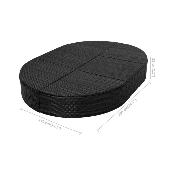 Lit de repos d'extérieur avec coussin Résine tressée Noir