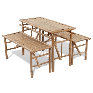 Table avec 2 bancs 100 cm Bambou 