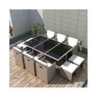 Salon de jardin encastrable avec coussins 11 pcs Rotin Beige