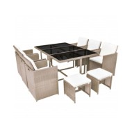 Salon de jardin encastrable avec coussins 11 pcs Rotin Beige