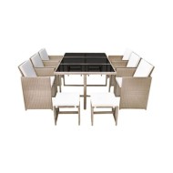 Salon de jardin encastrable avec coussins 11 pcs Rotin Beige